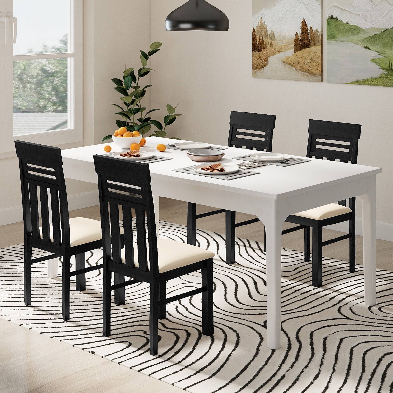 Alt View 1. Gymax - Gymax Dining Chairs Set of 4 Faux Linen Fabric Farmhouse Side Chairs for Kitchen Black - Black.