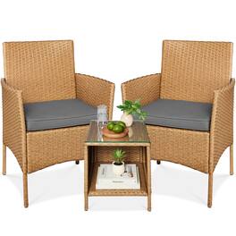 Best Choice Products - 3-Piece Outdoor Wicker Conversation Patio Bistro Set, w/ 2 Chairs, Table - Natural/Gray