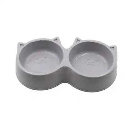 Front. Ficcuss Pets - 2-In-1 Cat Head Shape Cat Bowls - Gray.