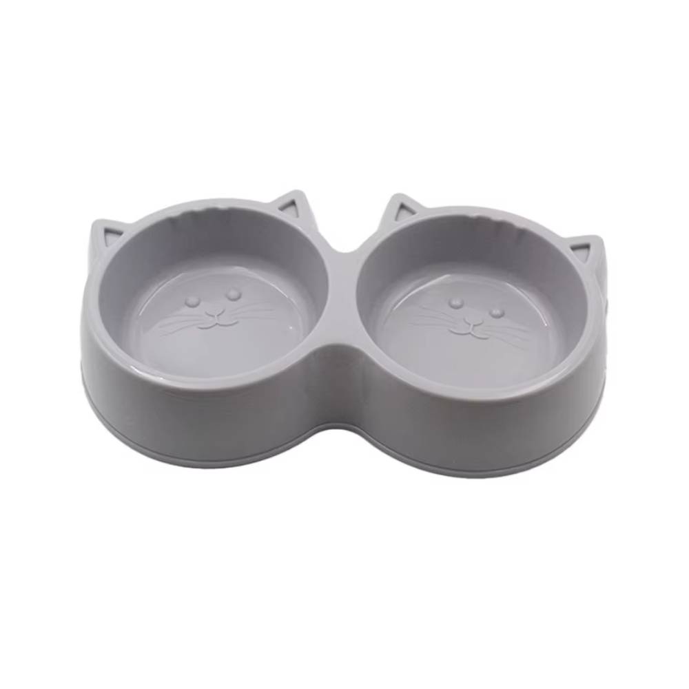 Front. Ficcuss Pets - 2-In-1 Cat Head Shape Cat Bowls - Gray.