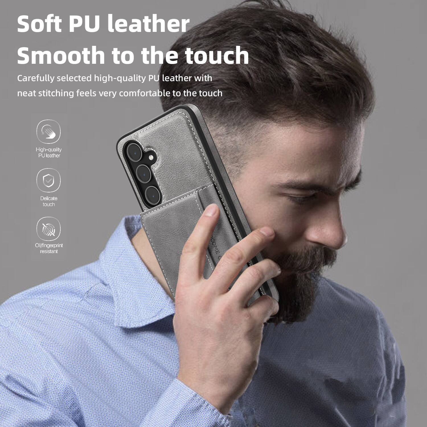 Soft PU leather  
Smooth to the touch  

Carefully selected high-quality PU leather with neat stitching feels very comfortable to the touch  

- High-quality PU leather  
- Delicate touch  
- Oil/fingerprint resistant