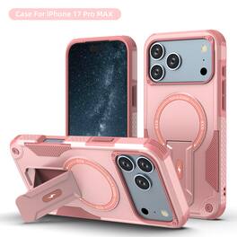 Dteck - Magnetic Rugged Case for Apple iPhone 17 Pro Max with Built-in Kickstand, Shockproof Hybrid Protective Cover - Pink
