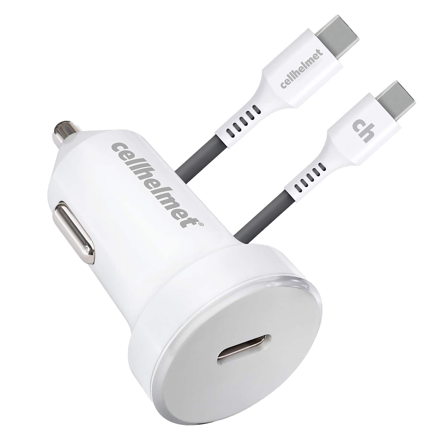 Cellhelmet - Pk-201 30-watt Pd Car Charger With 3-ft. Round Usb-c To Usb-c Cable - White