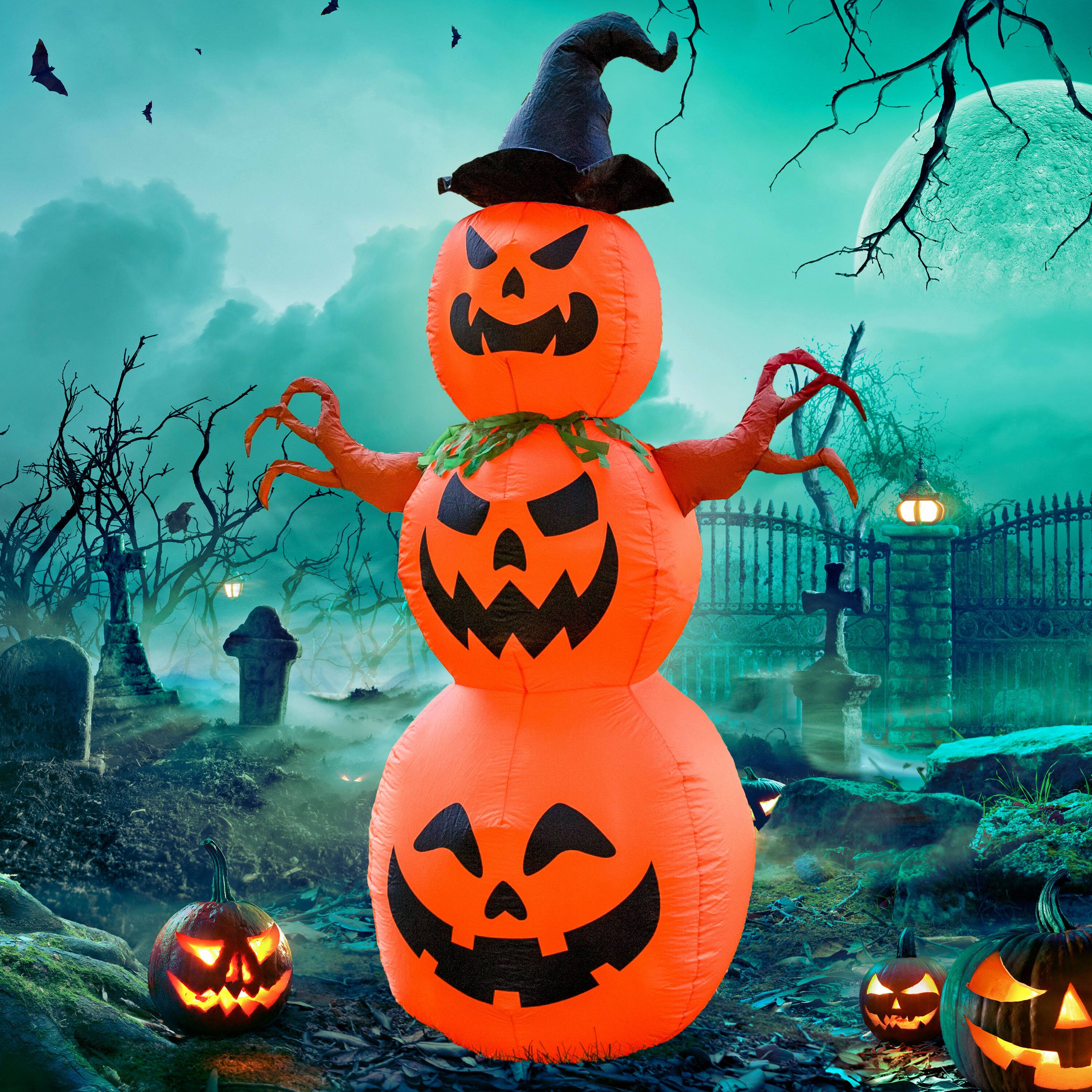 Alt View 1. Sunnydaze - Jack-O-Lantern Scarecrow 7 ft Inflatable Halloween Decoration - Orange.