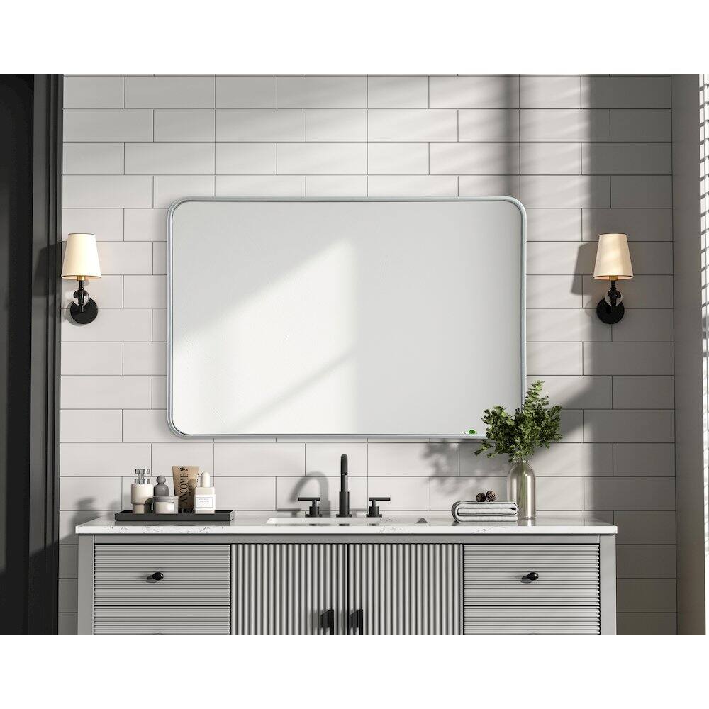 Alt View 3. Elegant Decor - Contour Metal Rectangle Mirror 27x40 in Silver - Silver.