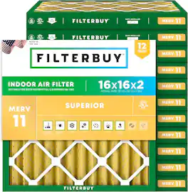 Filterbuy - 16x16x2 MERV 11 Pet & Allergy Defense, Electrostatic Pleated HVAC AC Furnace Air Filters Replacement (12-Pack) - Gold