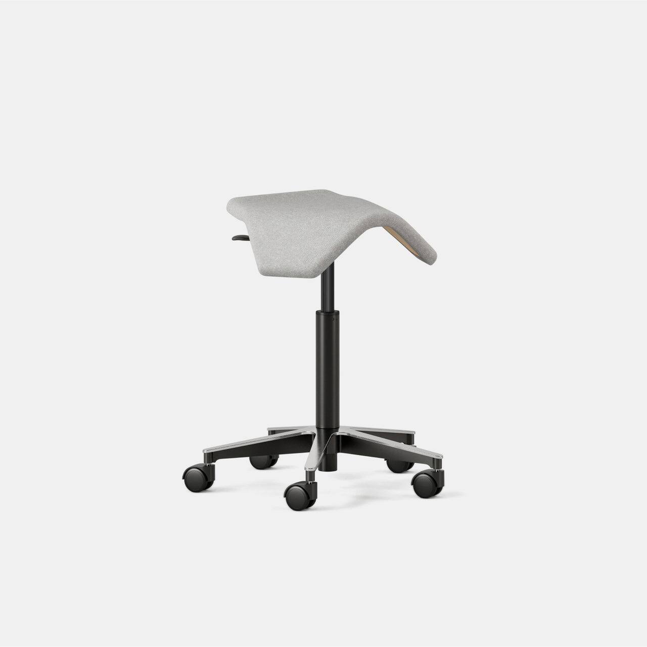 Left. Branch Furniture - Branch Saddle Chair ILOA – Rolling Ergonomic Stool for Healthy Posture with Birch Frame and Recycled Seat Fabric - Dove.