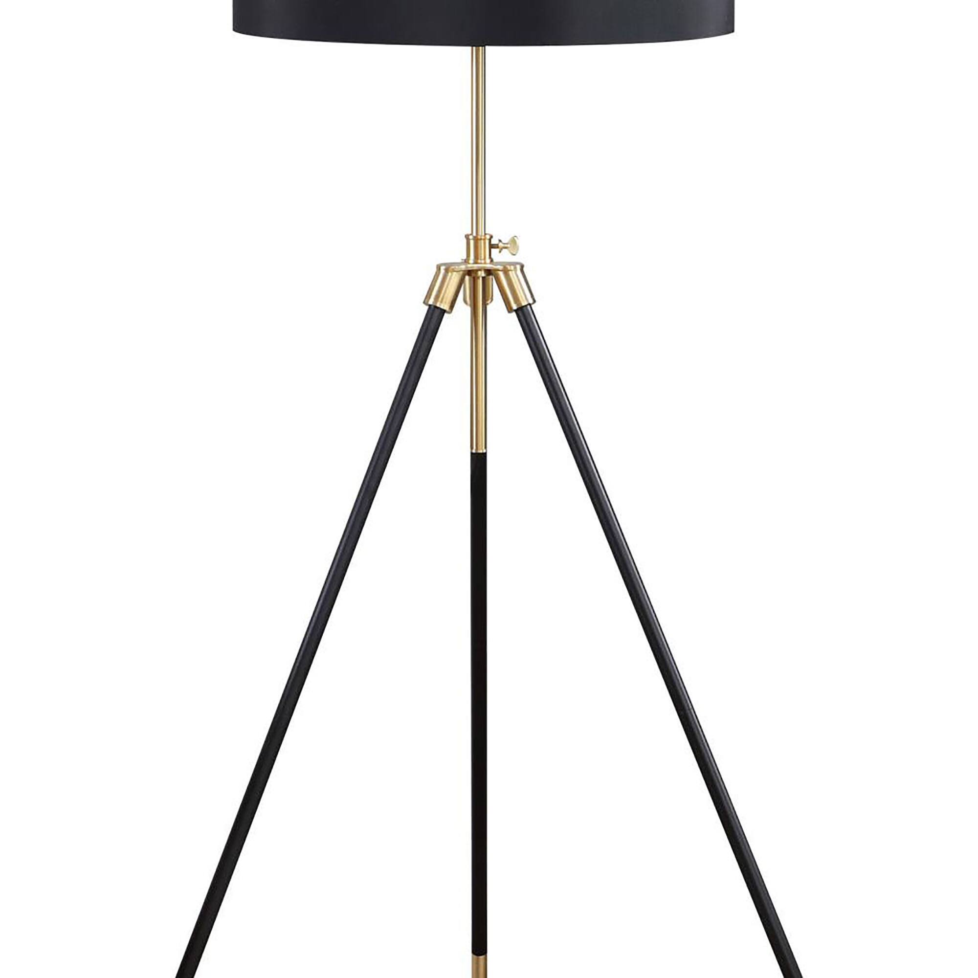 Left. APRILSOUL - Black Gold Tripod Drum Shade Floor Lamp.