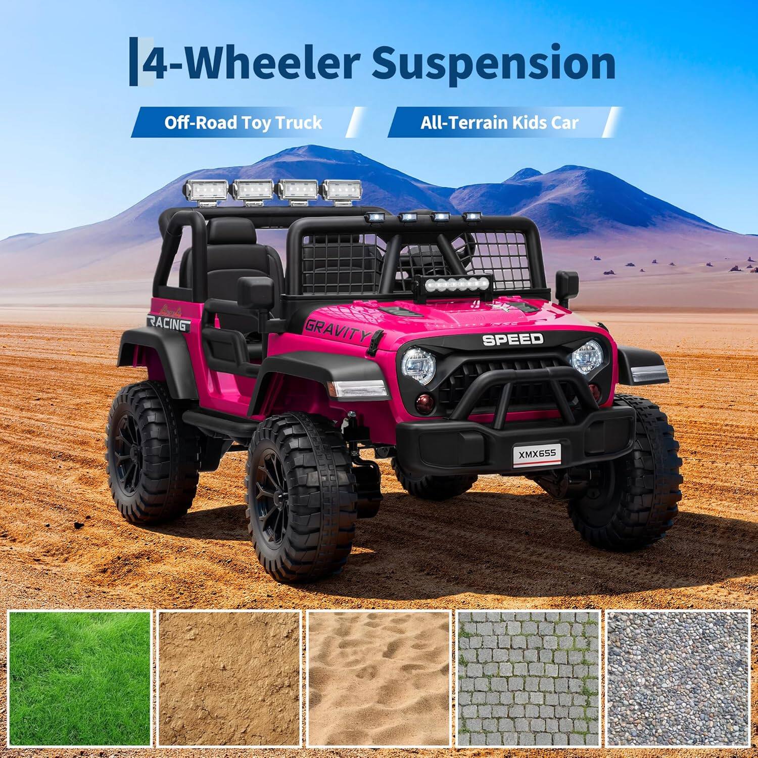 4-Wheeler Suspension  
Off-Road Toy Truck  
All-Terrain Kids Car  

RACING  
GRAVITY Y  
SPEED  
XMX655