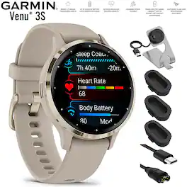 Garmin - Venu 3S GPS Smartwatch Gold Bezel with Gray Case 41mm + Charging Bundle - Stainless Steel and French Gray - (2023)