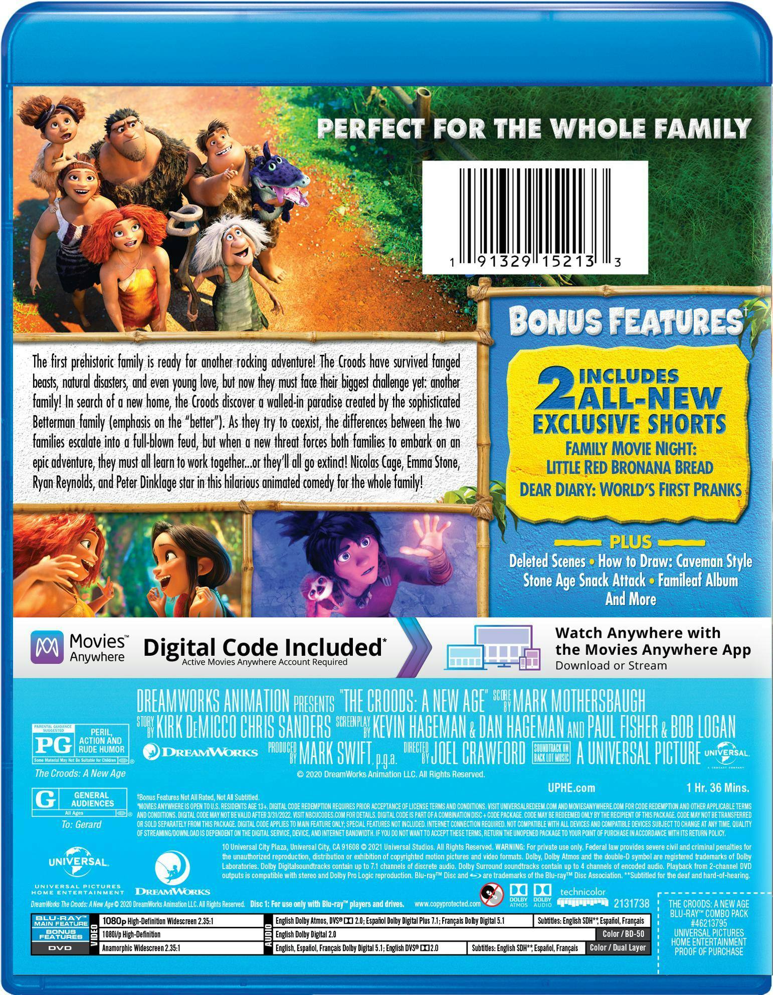 Back. The Croods: A New Age (with DVD) [Blu-ray].