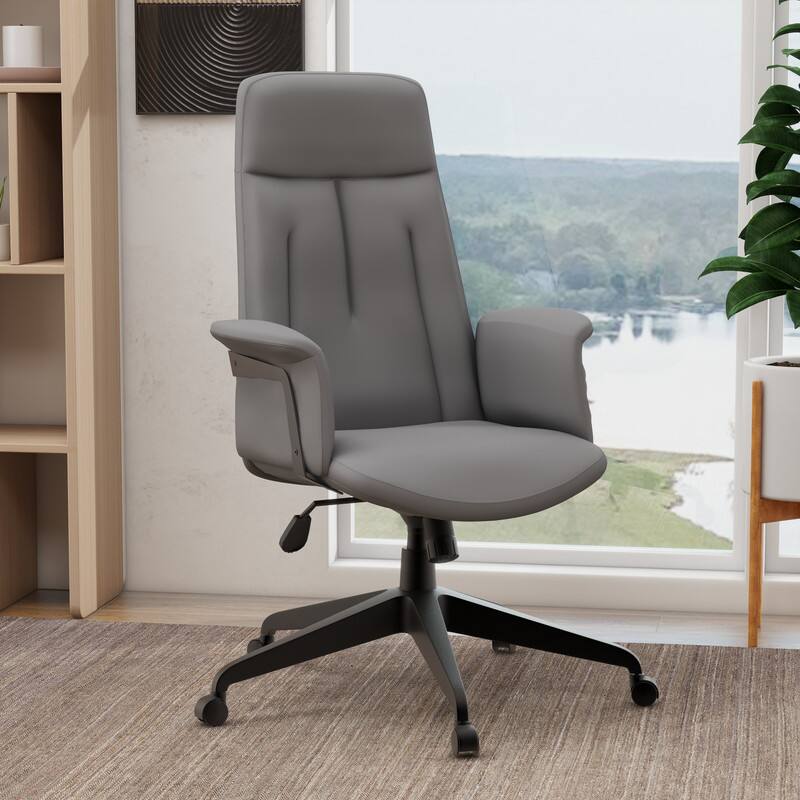 Angle. LeisureMod - Inifini High Back Office Chair Ergonomic PU Leather Lumbar Support Foam Cushion Iron Frame - Grey.