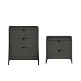 Manhattan Comfort - Coney Mid-Century Modern 2-Piece Dresser Set - Charcoal Gray