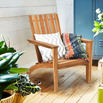 Front. Gymax - Gymax Outdoor Wooden Adirondack Chair Patio Lounge Chair w/ Armrest Natural - Natural.