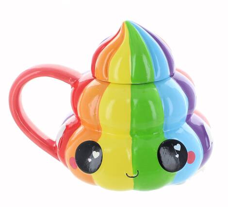Front. Seven20 - Glitter Galaxy Collectibles | Rainbow Poop Emoji Mug with Lid | 20 oz - Multi-Color.