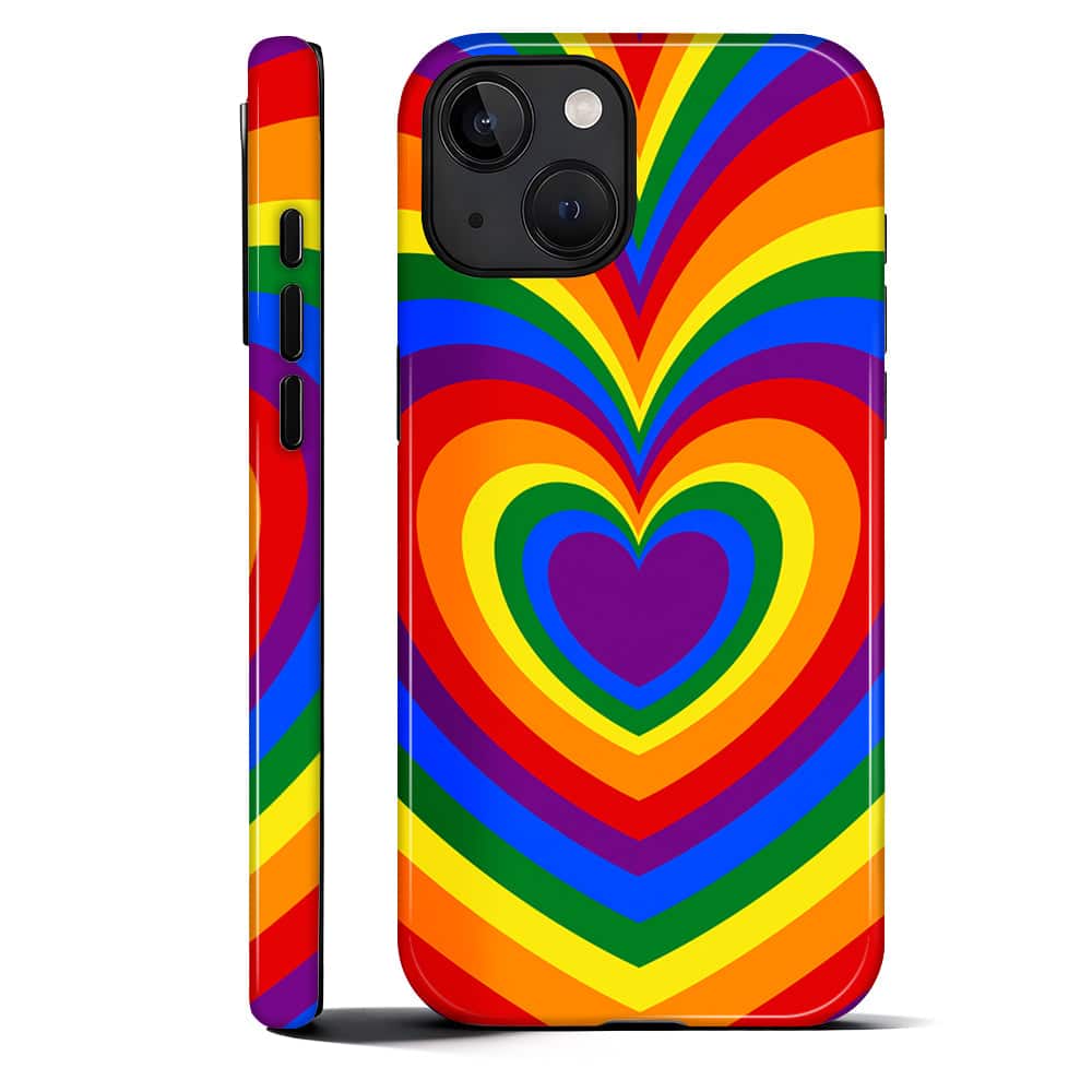 BUBM - Smartphone Case for iPhone - 2-Layer Durable Smartphone Protection Case - Rainbow Love Heart - Rainbow Love Heart for iPhone 14 Plus