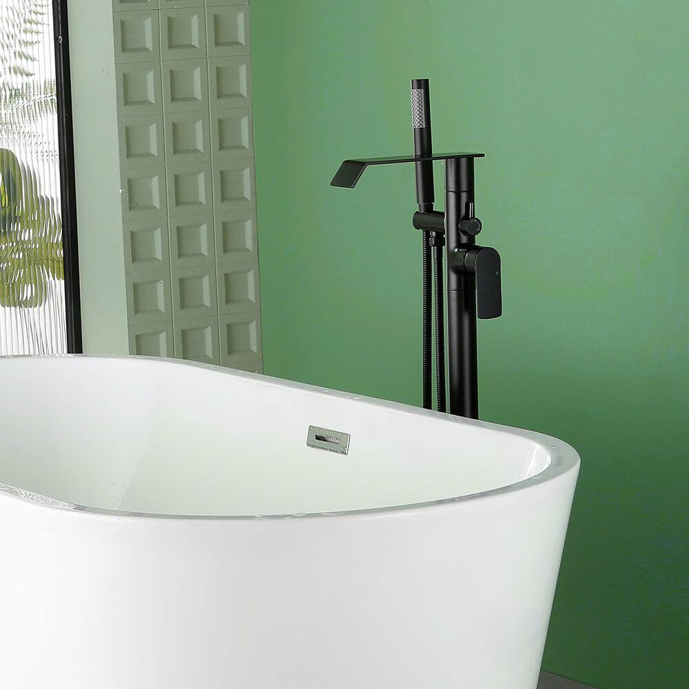 Alt View 1. Boyel Living - Brushed Bathtub Faucet 360 Degrees Rotatable Single Handle Brass SUS304 Aerator Spout - Matte Black.