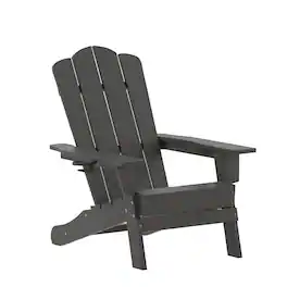 Emma + Oliver - Tiverton Adirondack Chair with Cup Holder, Weather Resistant HDPE Adirondack Chair - Gray
