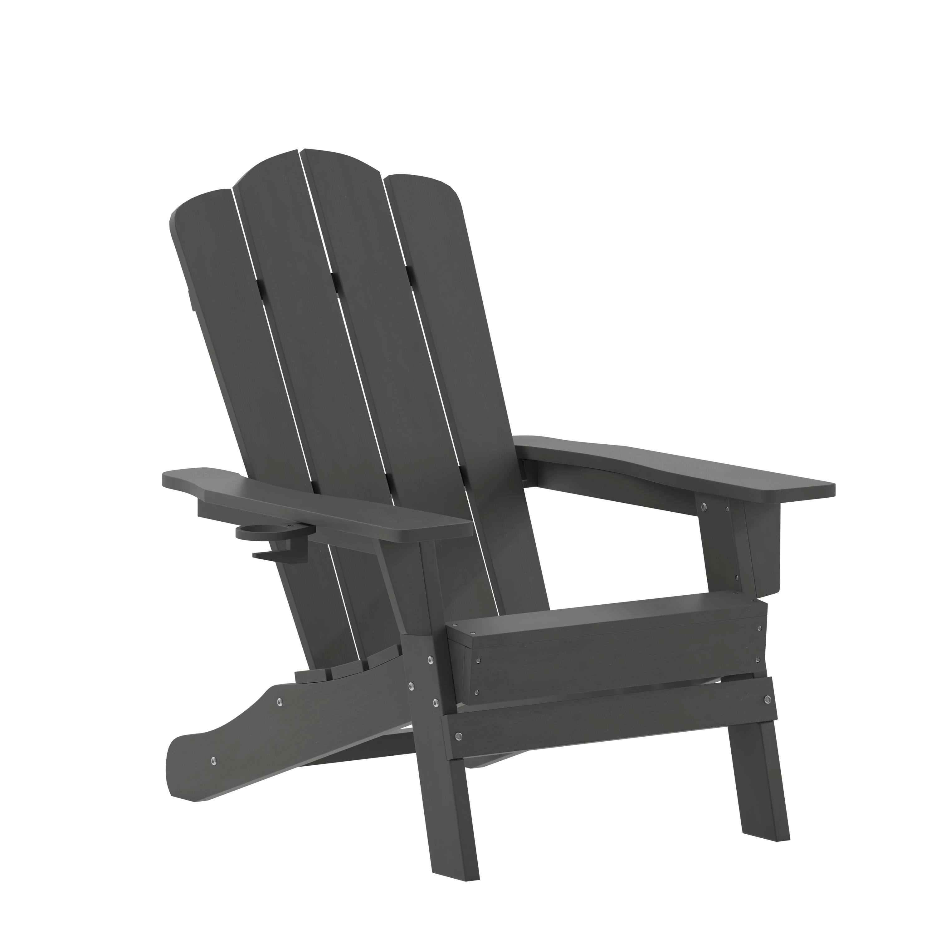 Front. Emma + Oliver - Tiverton Adirondack Chair with Cup Holder, Weather Resistant HDPE Adirondack Chair - Gray.