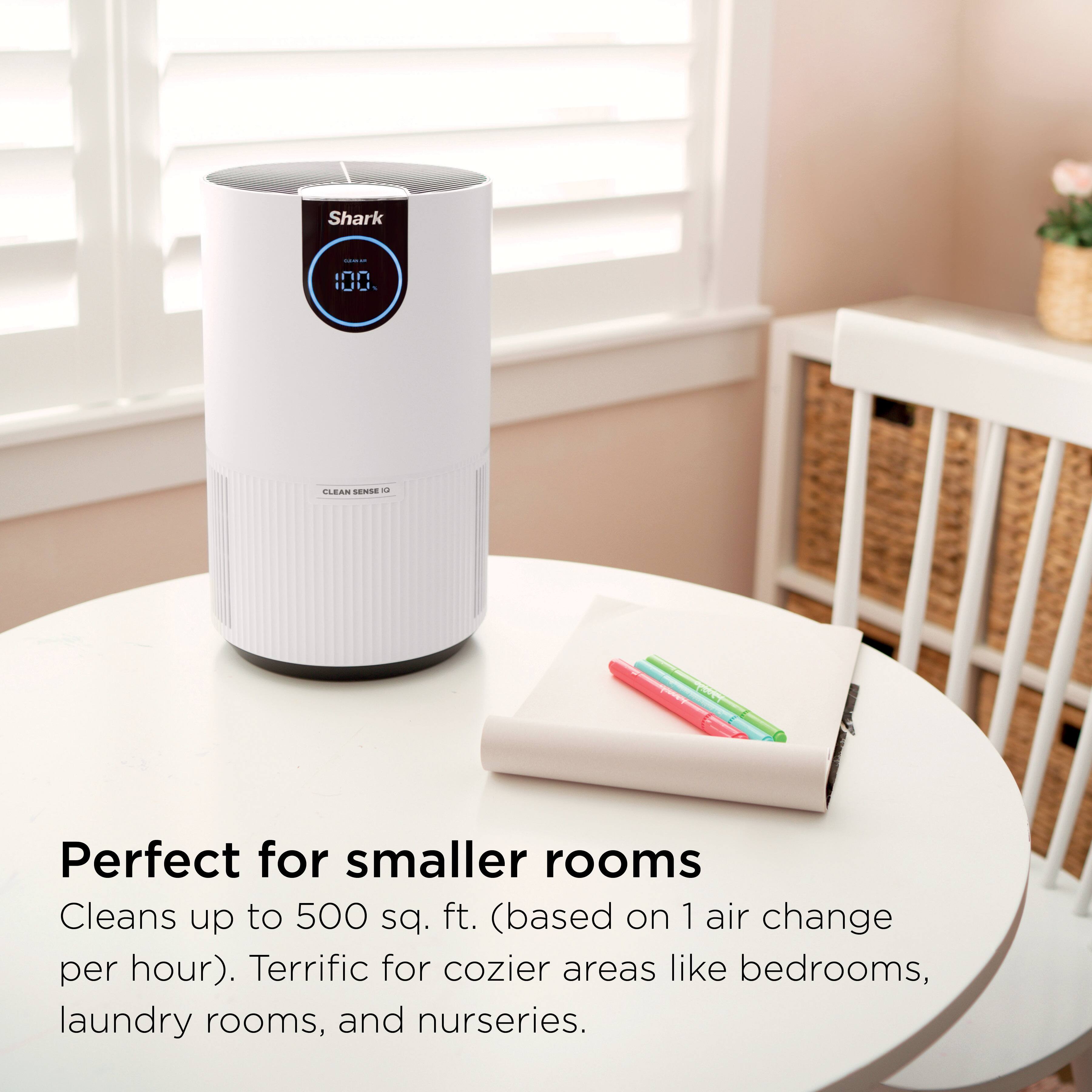 Shark Clean Sense 10

Perfect for smaller rooms  
Cleans up to 500 sq. ft. (based on 1 air change per hour). Terrific for cozier areas like bedrooms, laundry rooms, and nurseries.
