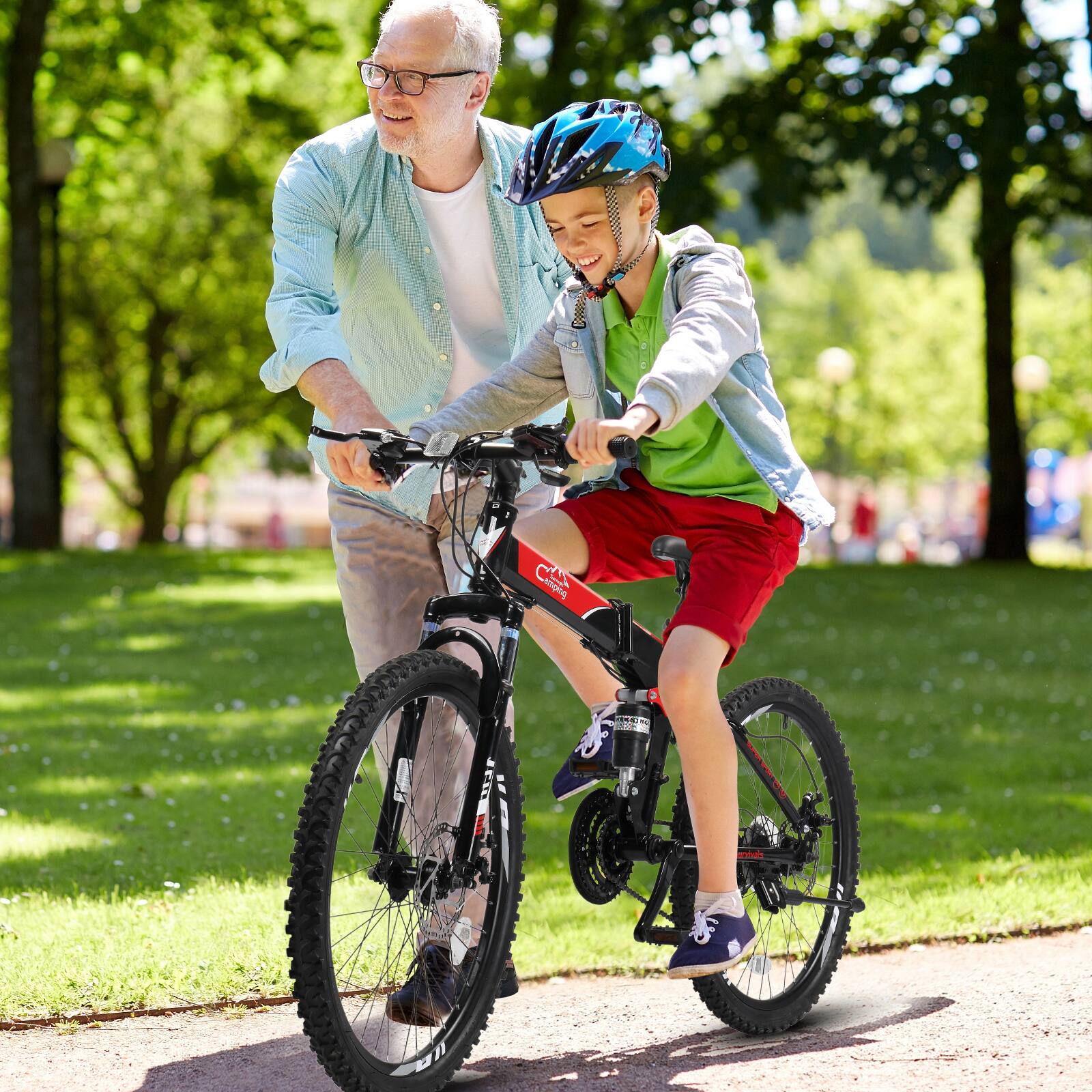 Alt View 4. Winado - 24 Inch Foldable Bikes for Adults 21 Speed Mountain Bike, Adult Bicycle with High Carbon Steel Frame, Full Suspension - Black.