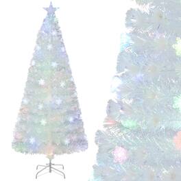 Costway - 6 FT Artificial Xmas Tree with 230 PET Branch Tips 36 Colorful Snowflake LED Lights - White