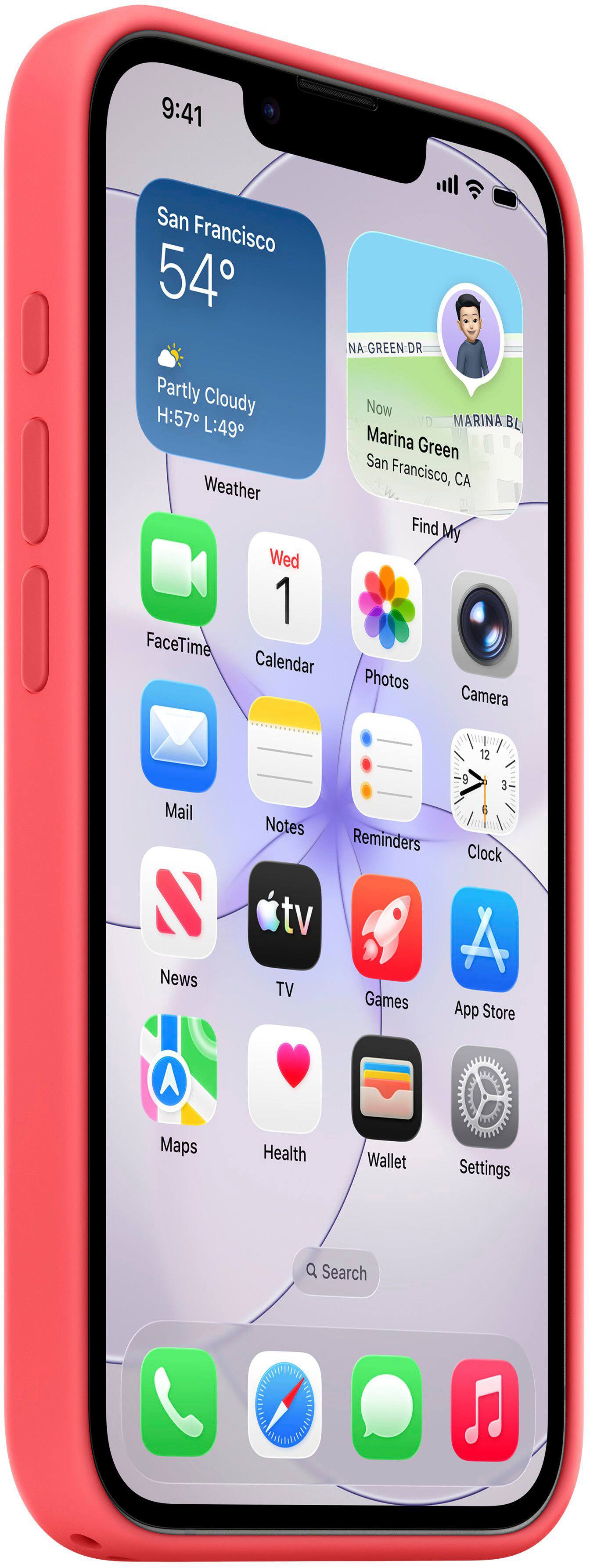 9:41  
San Francisco  
54°  
Partly Cloudy  
H:57 L:49  
Weather  
Wed 1  
FaceTime  
Calendar  
Photos  
Camera  
Mail  
Notes  
Reminders  
Clock  
News  
TV  
Games  
App Store  
Maps  
Health  
Wallet  
Settings  
Find My  
Marina Green  
San Francisco, CA  
NA GREEN DR  
Now  
MARINA BL