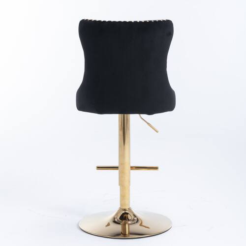 Left. LUCKY ONE - Assembled Adjustable Height Swivel Bar Stool Set of 2 Velvet Tufted with Golden Metal Base - Black.