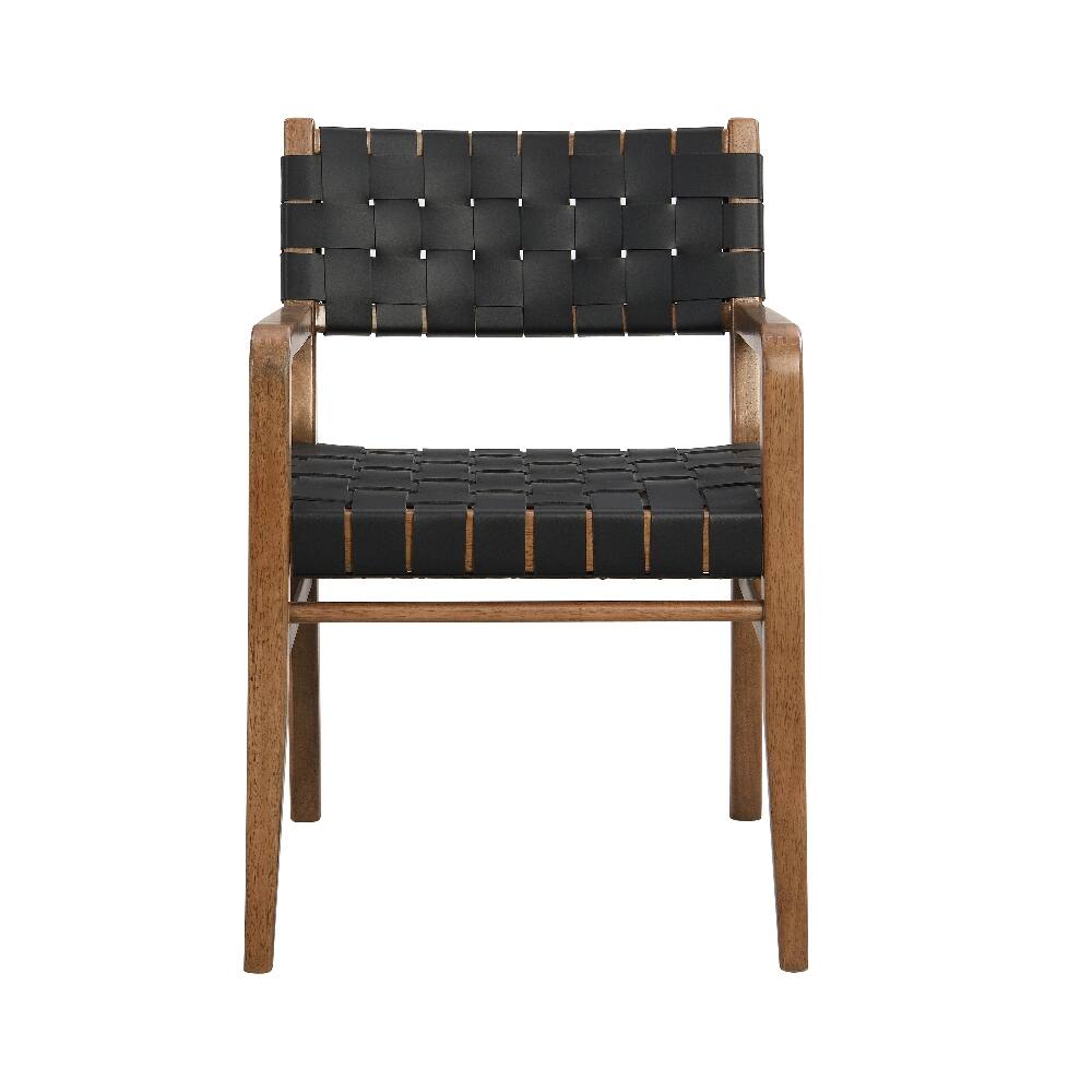 Angle. Loheer - Loheer PU Leather Dining Chairs Set of 2 Industrial Modern Rubberwood Black - Black.