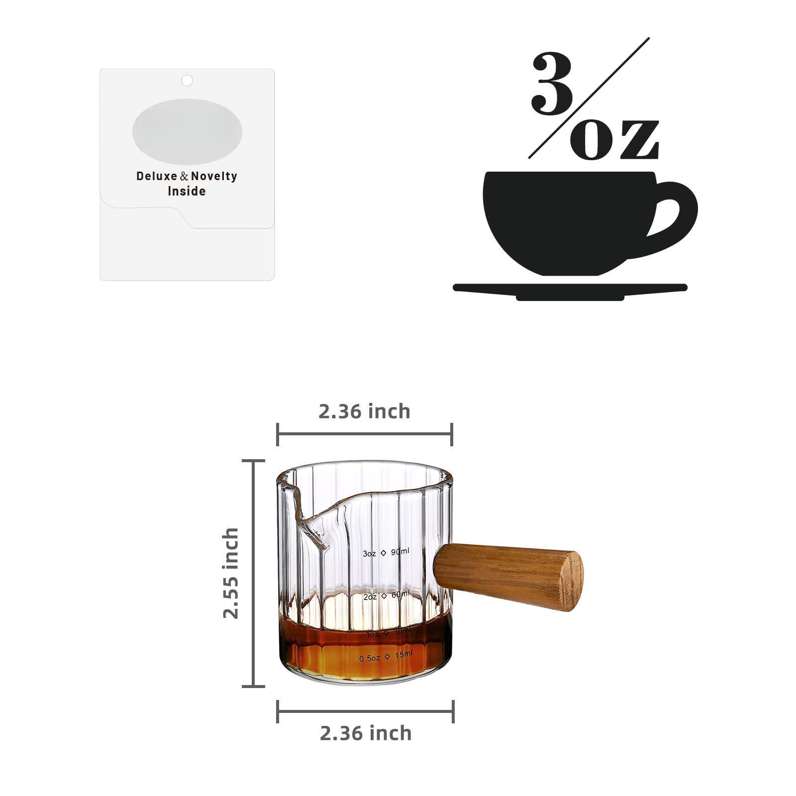 Dapper Styles Glass Measuring Cup Espresso Shot With Wood Handle Single ...