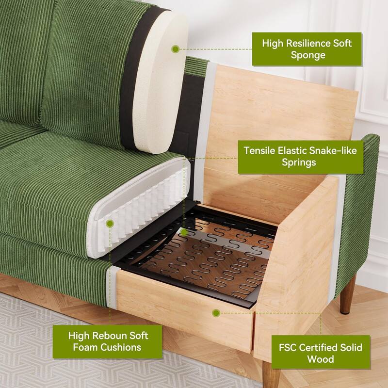 High Resilience Soft Sponge, Tensile Elastic Snake-like Springs, High Rebound Soft Foam Cushions, FSC Certified Solid Wood