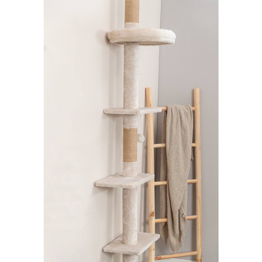 Alt View 2. TRIXIE - Kobe Sisal & Plush 90.5"-104" Ceiling Mount Cat Tree, 4-Level Cat Tower, Beige - Beige.