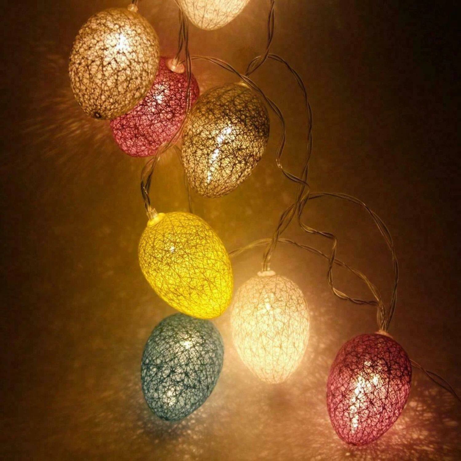 Alt View 3. Home Collection - 10Ft 20Pc LED Bulb Easter Egg String Lights with Remote Control – Colorful 8-Mode Lighting.