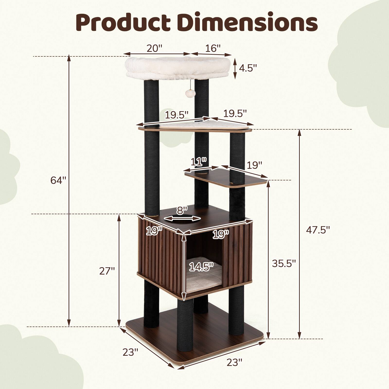 Product Dimensions: 20" x 16" x 4.5" x 19.5" x 19.5" x 64" x 11" x 19" x 8" x 19" x 19" x 47.5" x 27" x 14.5" x 35.5" x 23" x 23"