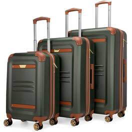 19v69 ITALIA - Vintage 3 Piece Expandable Retro Spinner Luggage Set - Olive Green