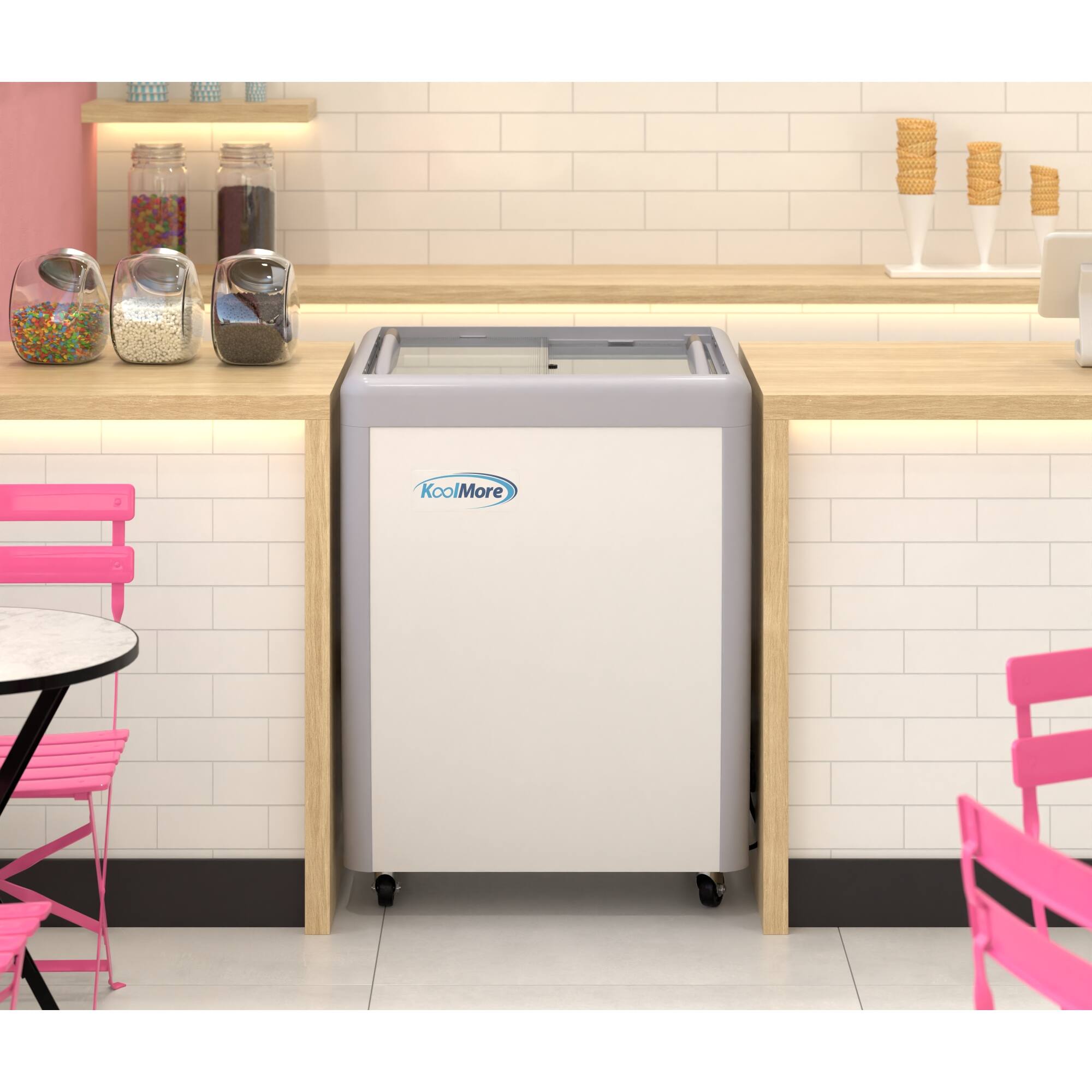 Back. Koolmore - 26 in. Gelato Dipping Cabinet Display Freezer with Sliding Glass Door, 6 Cu. Ft. (KM-GDC-26SD) - White.