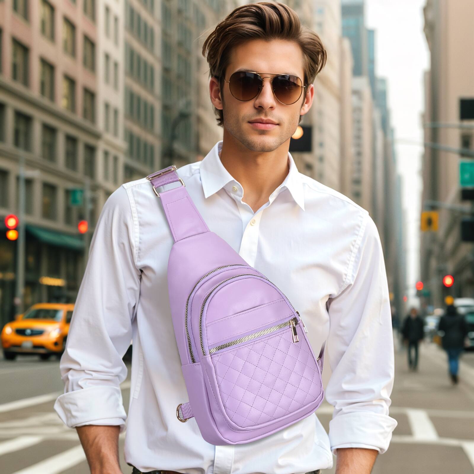 Alt View 2. Unique Bargains - Crossbody Bags for Women Men Leather Sling Bag Cross Body Backpack for Women Casual Chest Bag Daypack for Travel Hiking - Purple.
