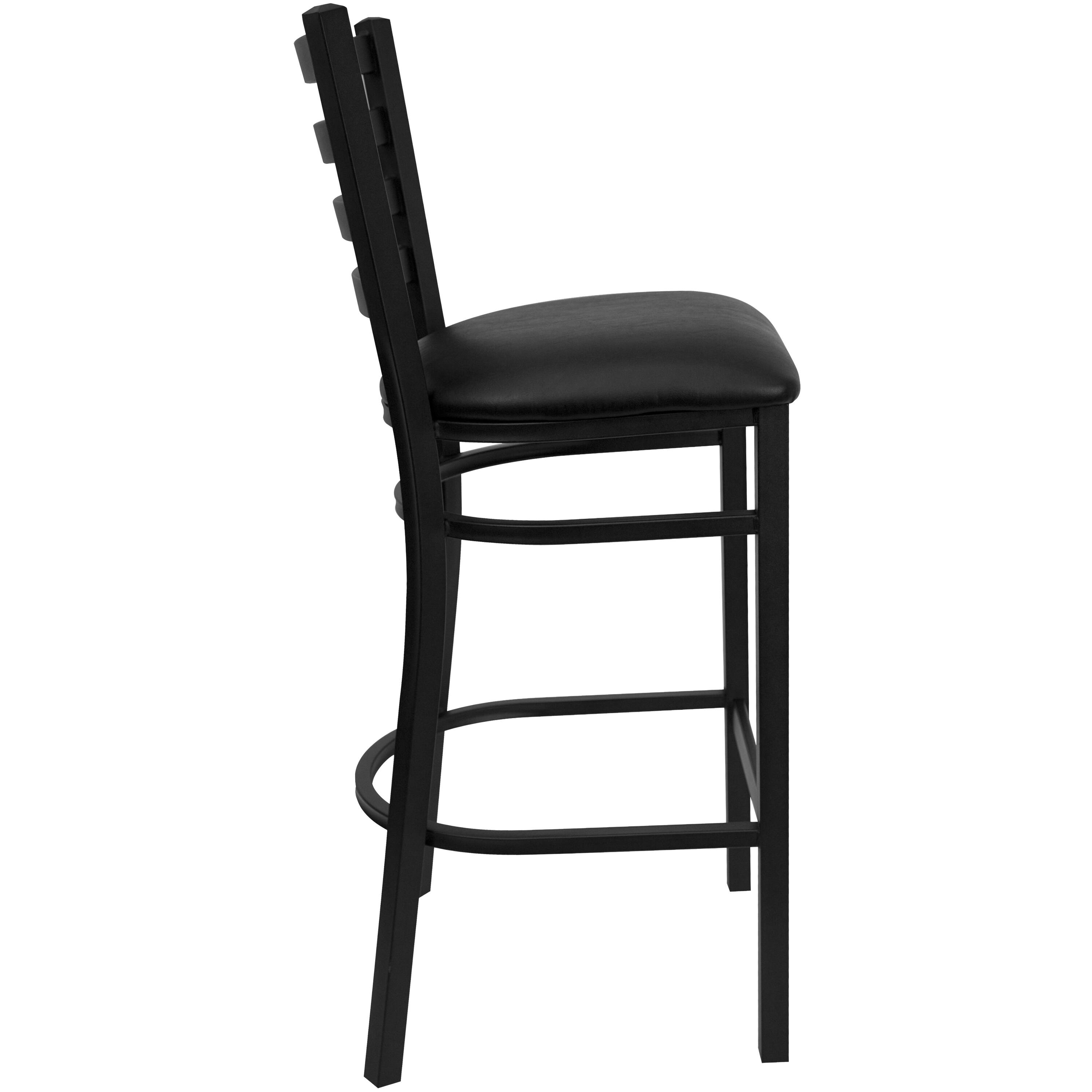 Alt View 16. Alamont Home - Hercules Black Ladder Back Metal Restaurant Barstool - Black Vinyl Seat - Black Vinyl Seat/Black Metal Frame.