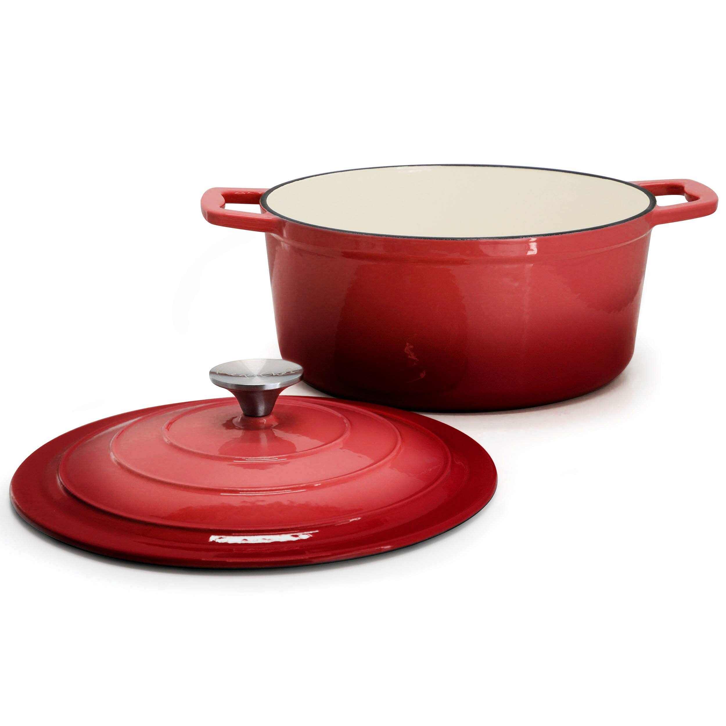 Alt View 4. MegaChef - MegaChef 5 Quarts Round Enameled Cast Iron Casserole with Lid in Red - Red.