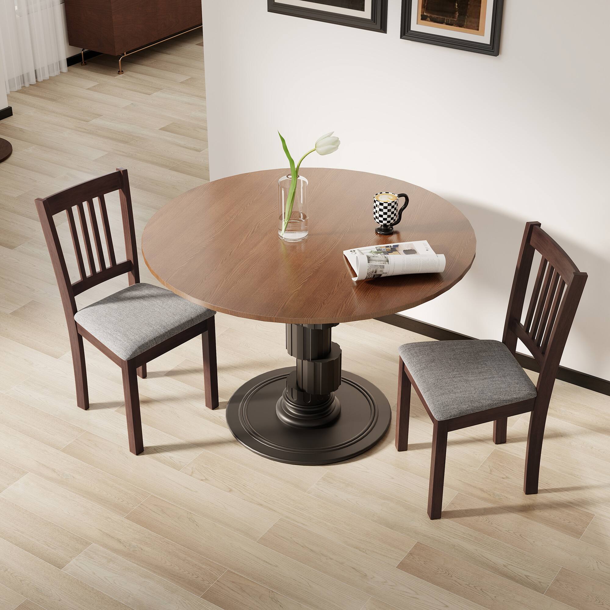 Alt View 8. Homcom - Chairs Set of 2 Linen Upholstered Kitchen Chairs with Rubberwood Legs for Dining Room Living Room Espresso - Espresso and Gray.