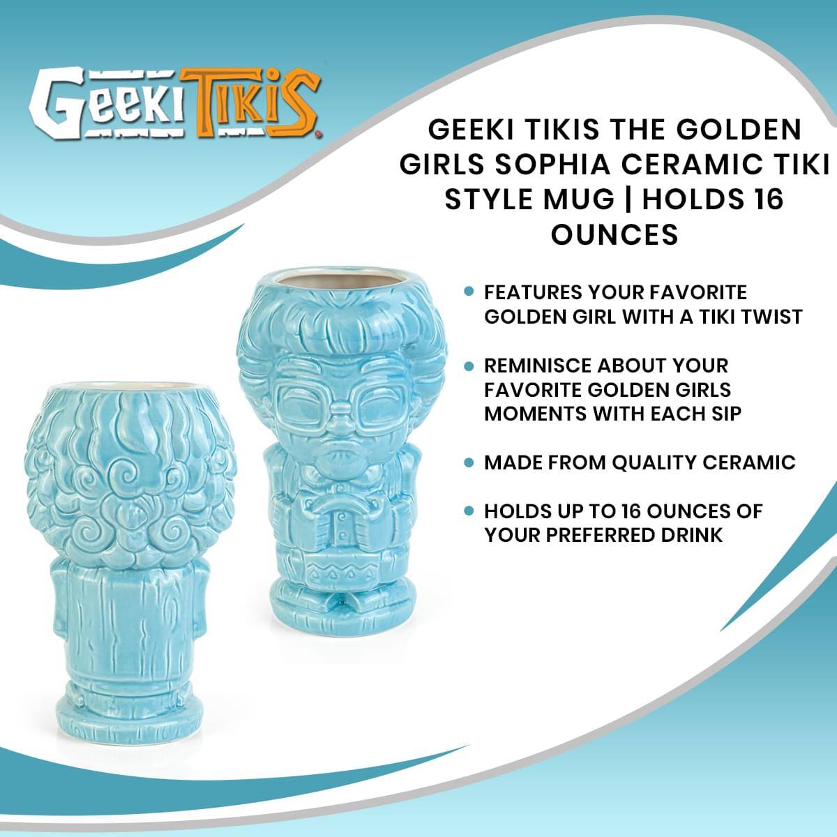 Geeki Tikis The Golden Girls Sophia Ceramic Tiki Style Mug | Holds 16 Ounces

- Features your favorite Golden Girl with a Tiki twist
- Reminisce about your favorite Golden Girls moments with each sip
- Made from quality ceramic
- Holds up to 16 ounces of your preferred drink