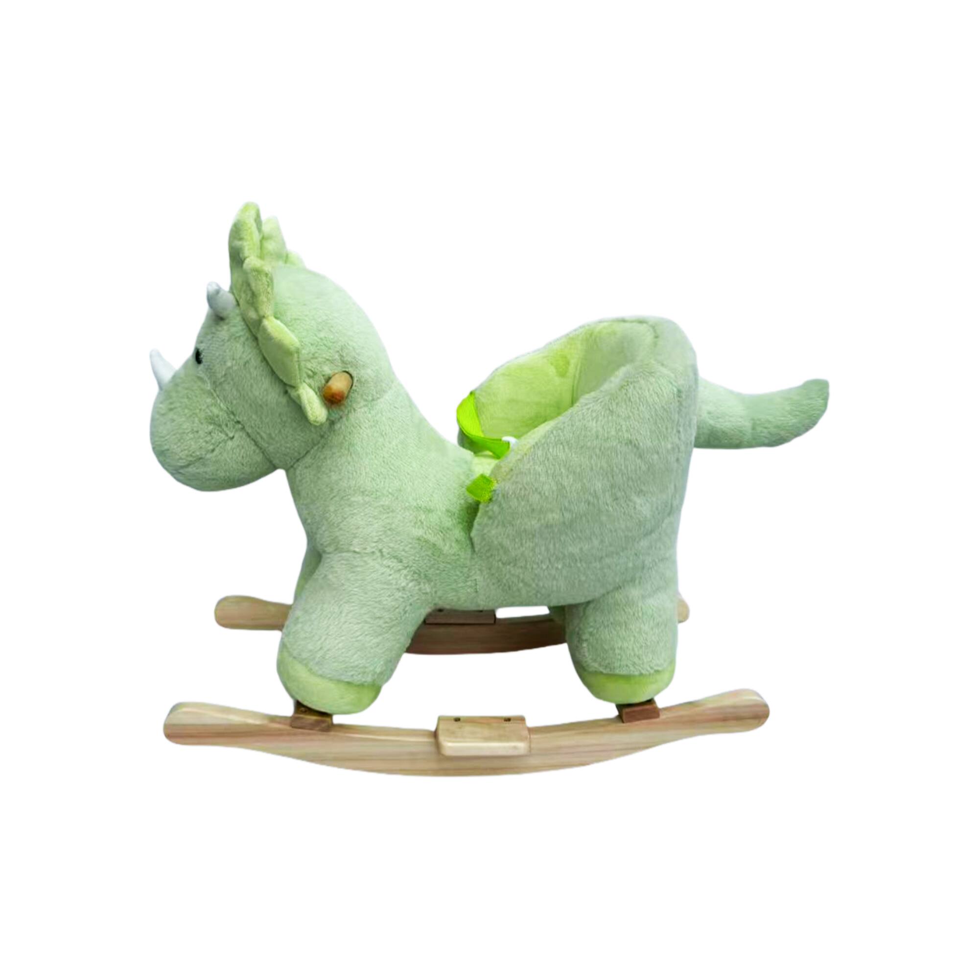 Back. Whisen - Plush Dinosaur Rocking Horse Toy for Toddlers with Music,Safety Belt,Hand Puppets and Steel Frame - Green.