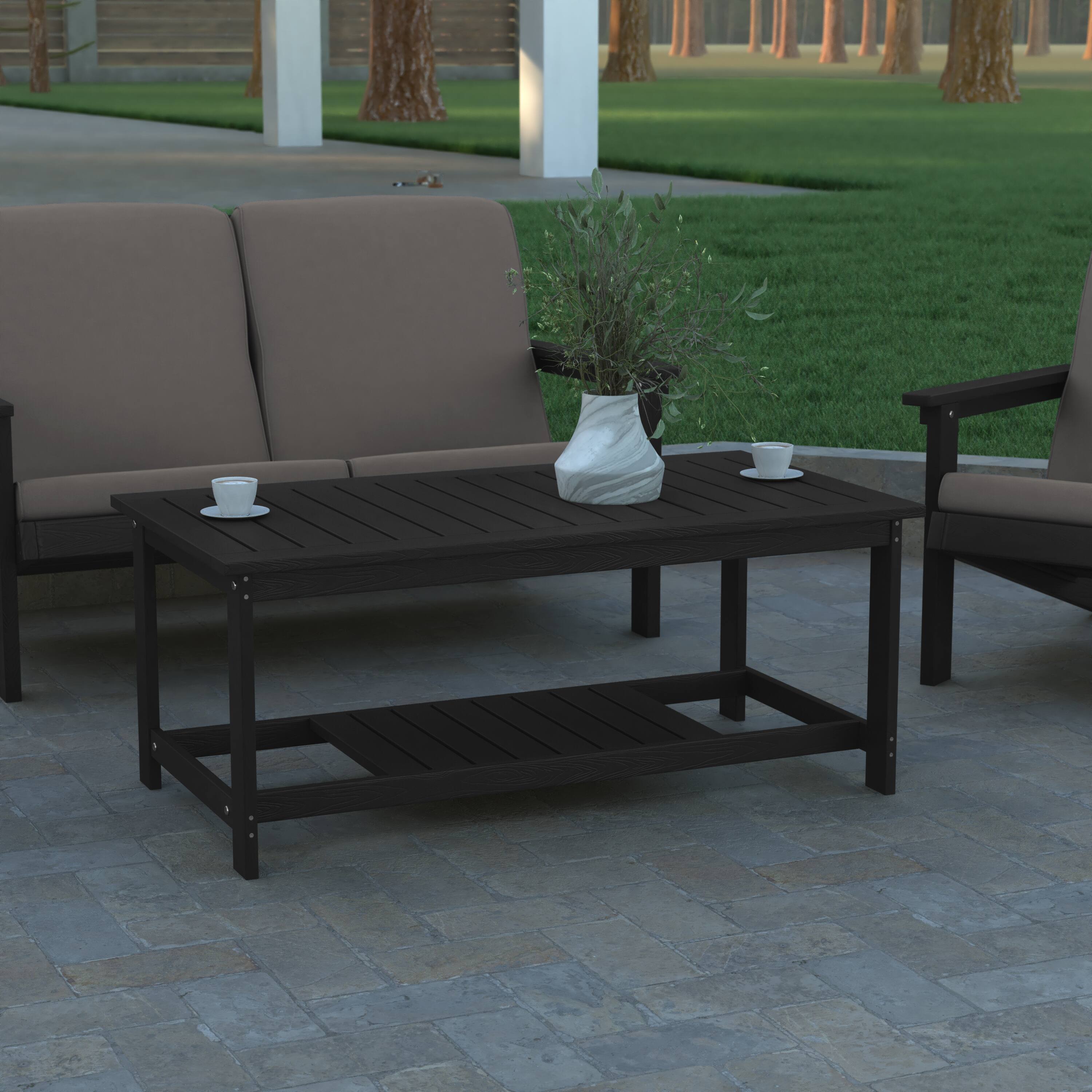 Alt View 1. Emma + Oliver - Hammond All-Weather Polyresin Two Tiered Adirondack Style Coffee Table with Slatted Top - Black.