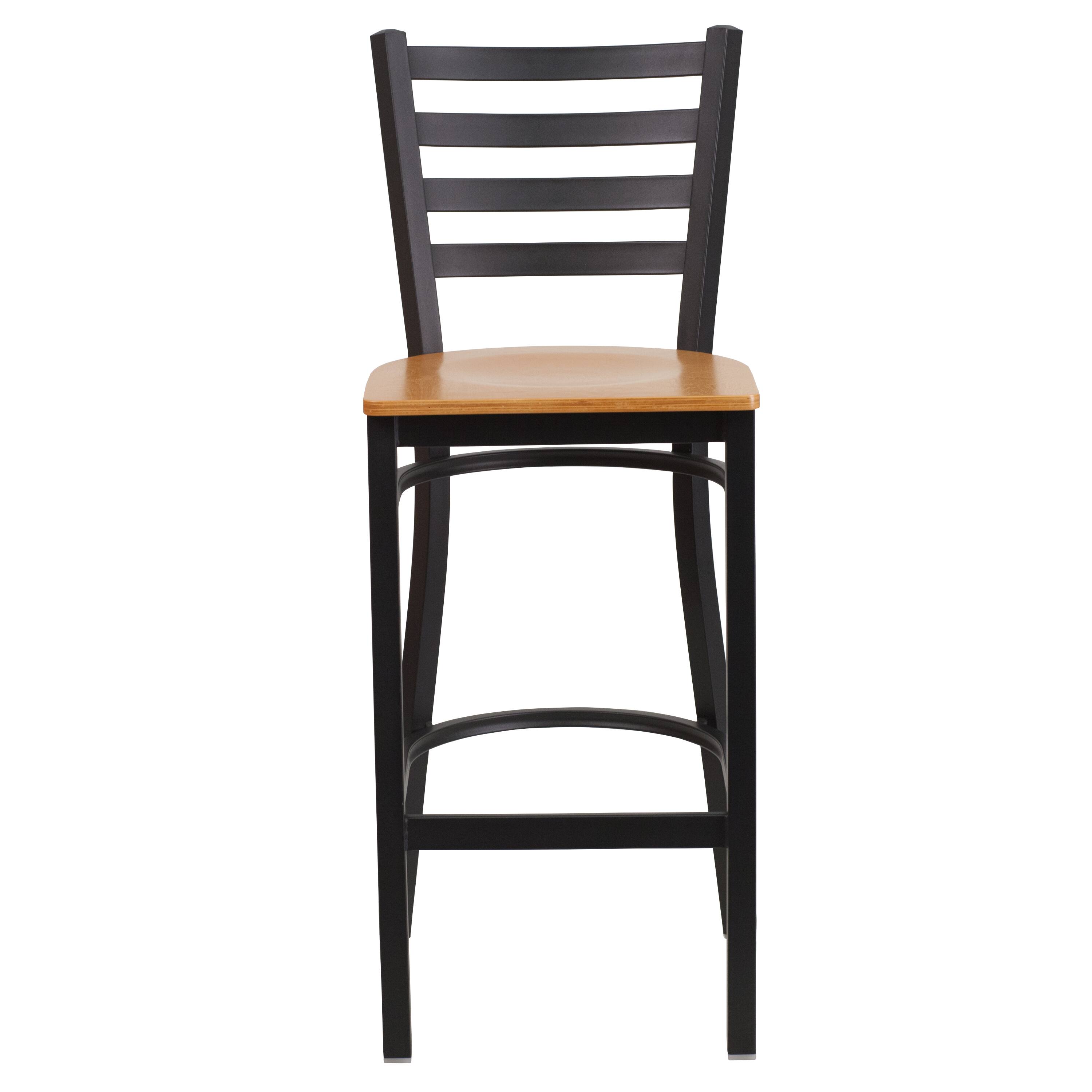 Alt View 9. Emma + Oliver - 2 Pack Ladder Back Metal Restaurant Barstool - Natural Wood Seat/Black Metal Frame.