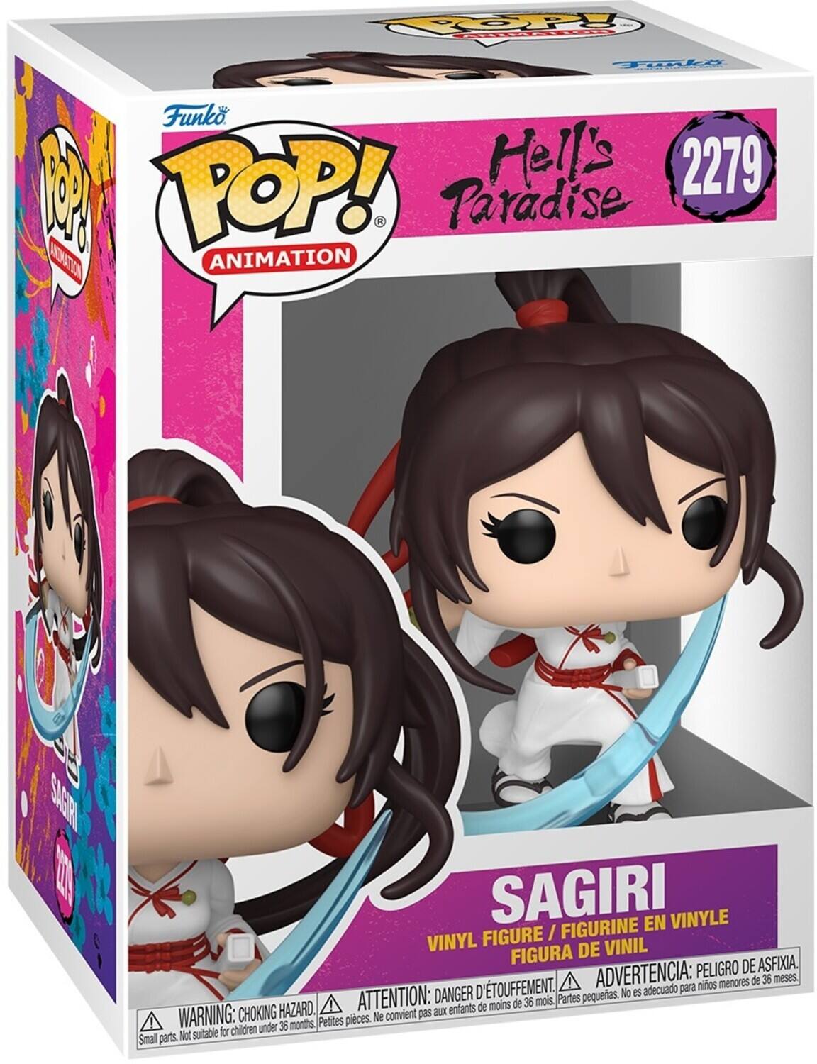 TOP Lols Funko Hells Paradise 2279 POP! Animation Sagiri Vinyl Figure / Figurine en Vinyle / Figura de Vinil. Advertencia: Peligro de asfixia. Adecuado para niños mayores de 36 meses. Attention: Danger de suffocation. Ne convient pas aux enfants de moins de 36 mois. Warning: Choking hazard. Not suitable for children under 36 months. Small parts.
