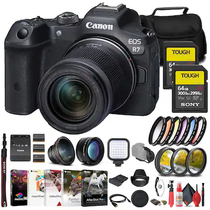 Canon EOS R7 with RF-S 18-150mm f/3.5-6.3 IS STM Lens
Canon STM S-GMET 6
31 V TOUGH SF-GIAT 64GB
300 MB/s 299 MB/s V90
Canon EOS R7
55mm CRen RWIH
PaintShop VideoStu
Painter AfterShot Pro essentials
Corel
C.ND
Tradu