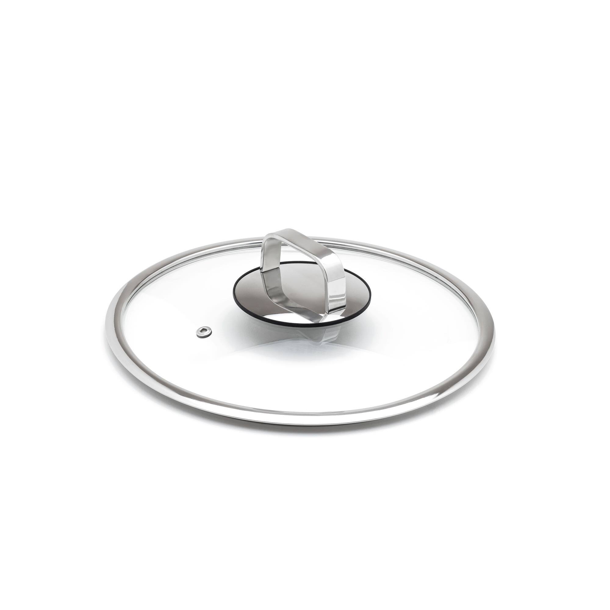 Front. Livwell Brands - DiamondClad™ 10" Tempered Glass Lid with Silicone Rim, Cool Touch Insulated Handle, Dishwasher Safe – Clear - Silver/Glass.