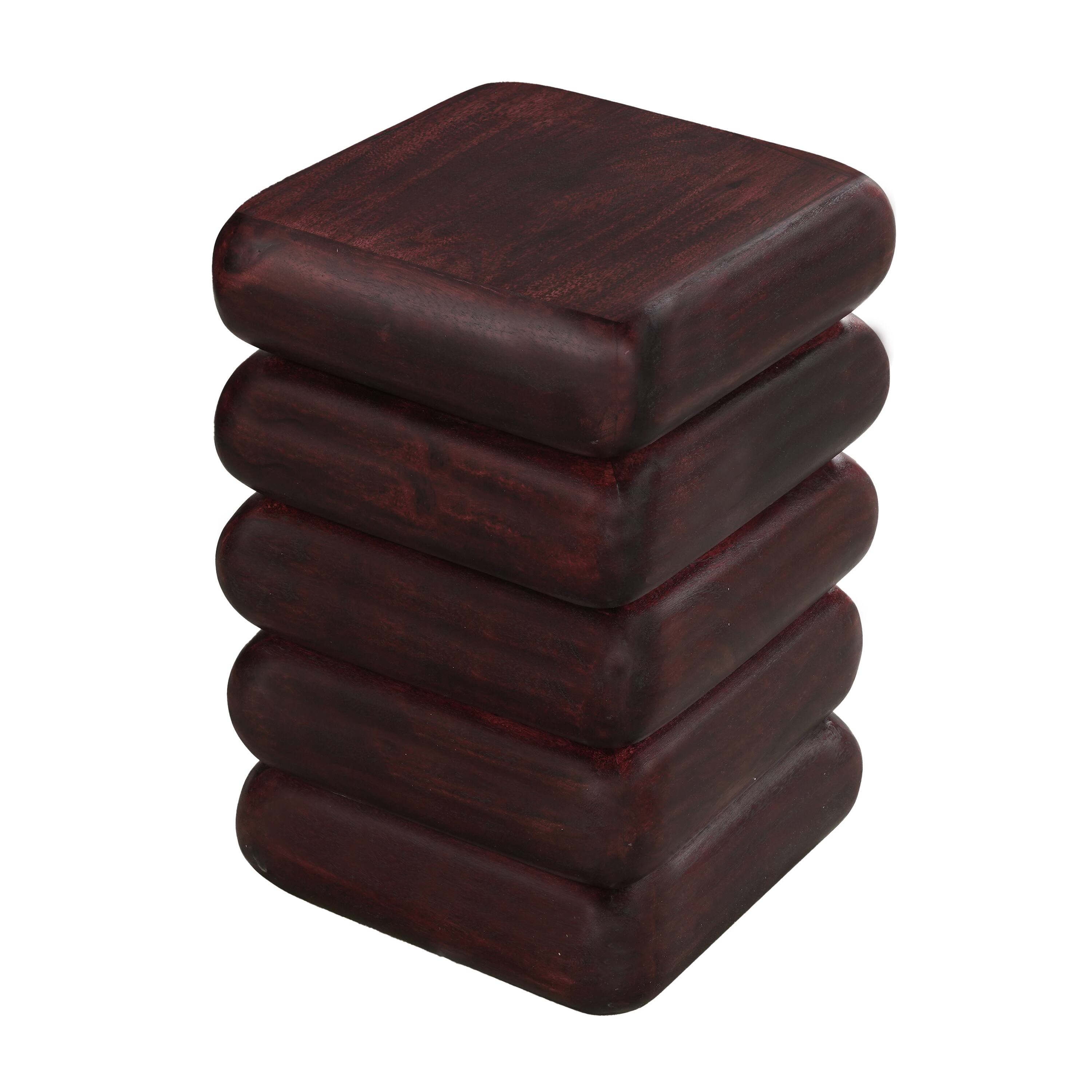 Front. Manhattan Lane - Zyra 18" Side End Table | Sculptural Stacked Design | Acacia Wood - Dark Cherry Brown.