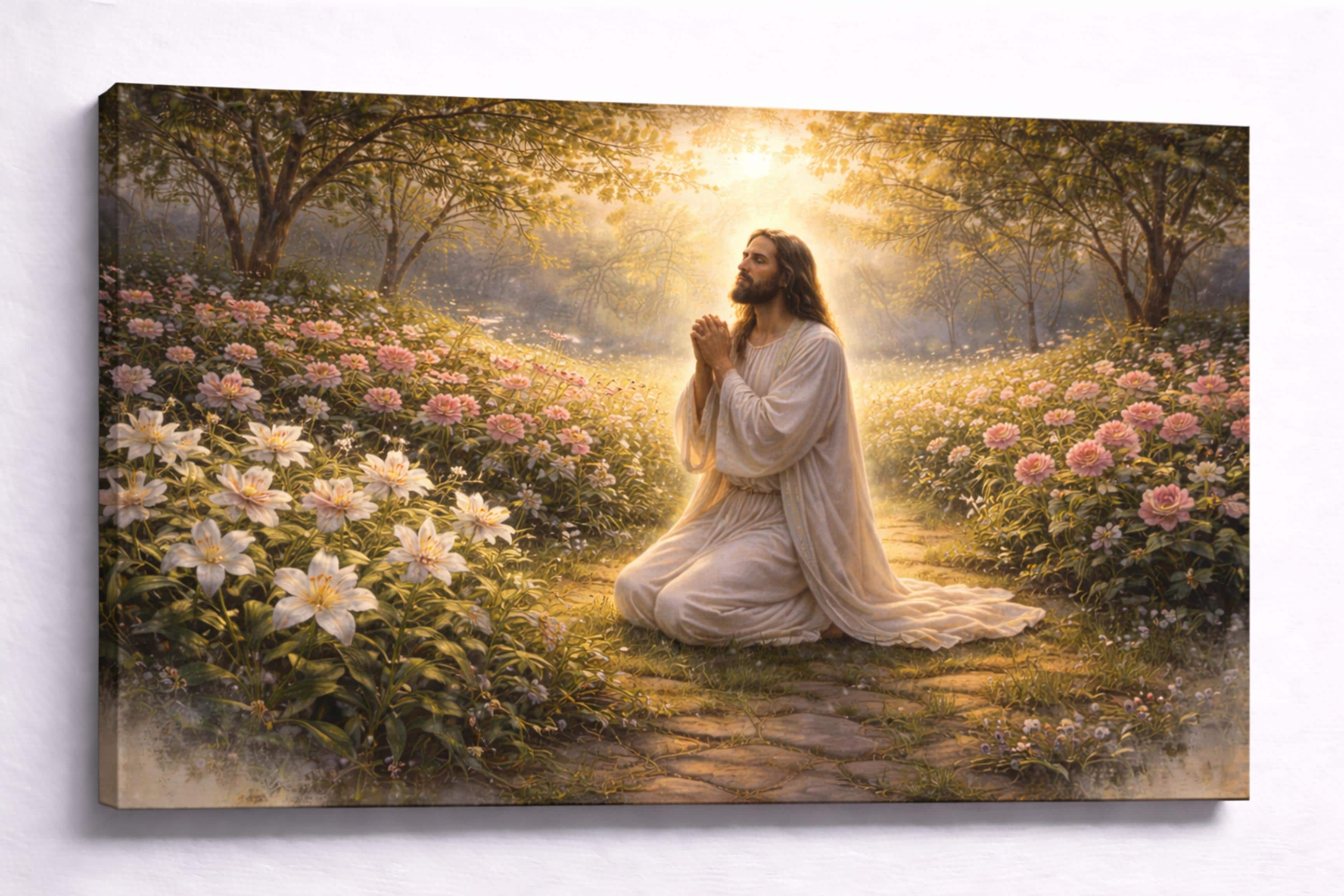 FC Design - Large Canvas 24x36" Frameless Radiant Garden Devotion Décor Art Painting Home Wall Décor - MultiColor