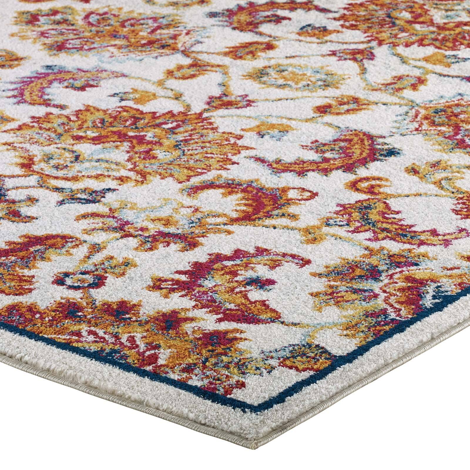 Alt View 3. Modway - Entourage Azami Distressed Vintage Floral Lattice Area Rug - Ivory Blue Orange Yellow Red.